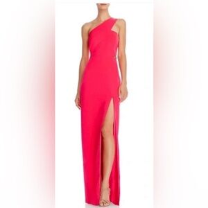 Chic One-Shoulder Pink High Low Dress